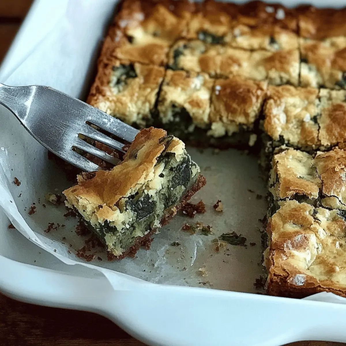 Delicious Spinach Brownies with Feta and Mozzarella Cheese