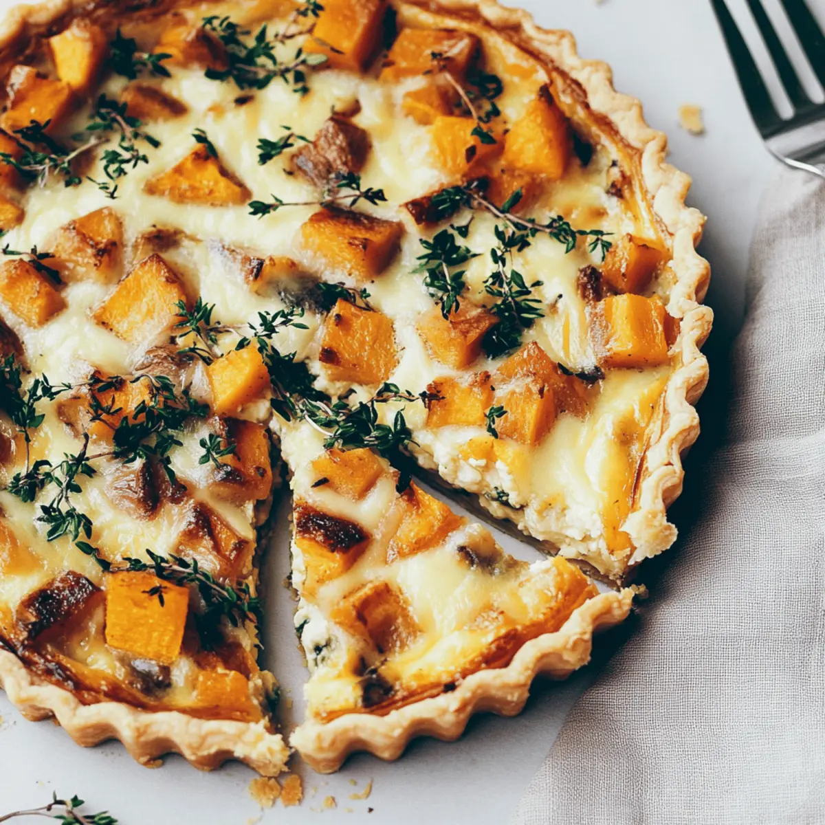 Three Cheese Butternut Quiche with Onions and Kale Recipe