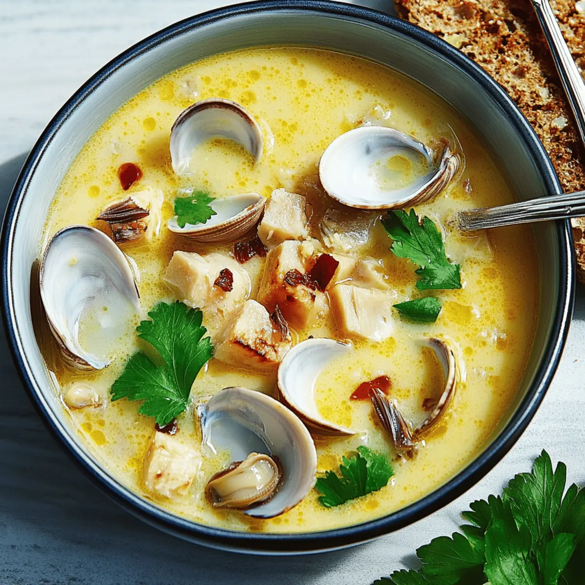 Clam Chowder with Anchovy Croutons