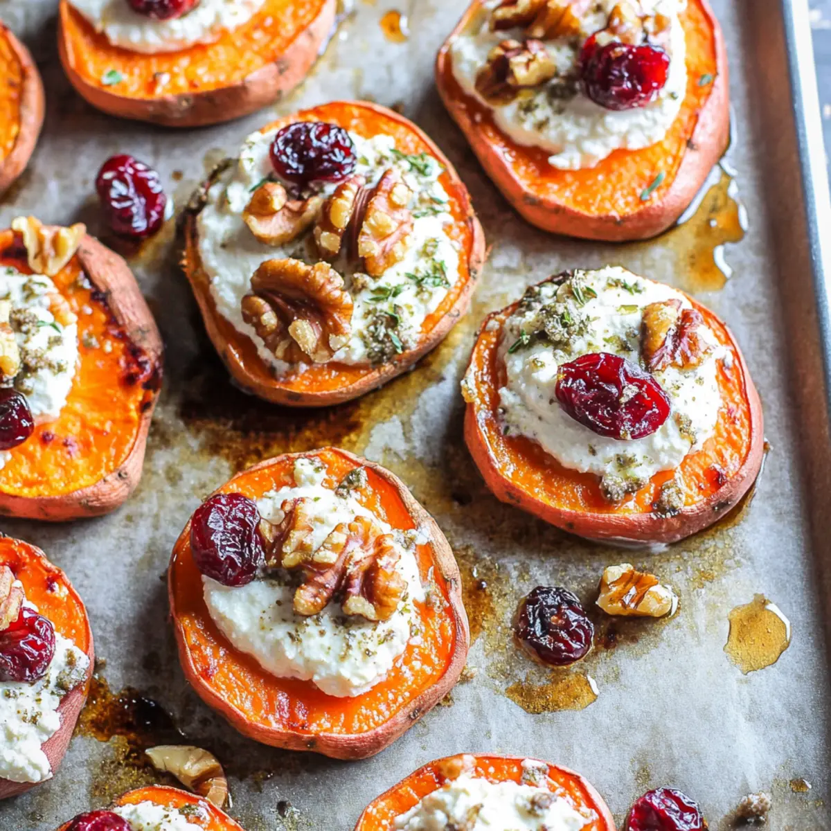 Roasted Sweet Potato Rounds with Herbed Ricotta and Walnuts