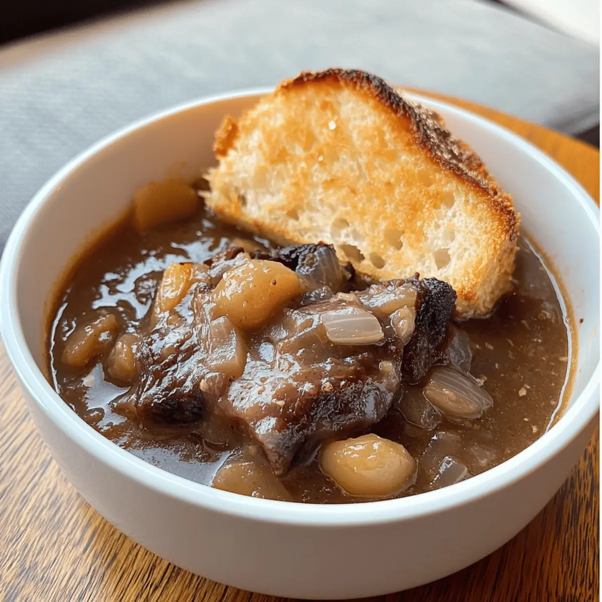 French Onion Short Rib Soup with Caramelized Onions and Potatoes