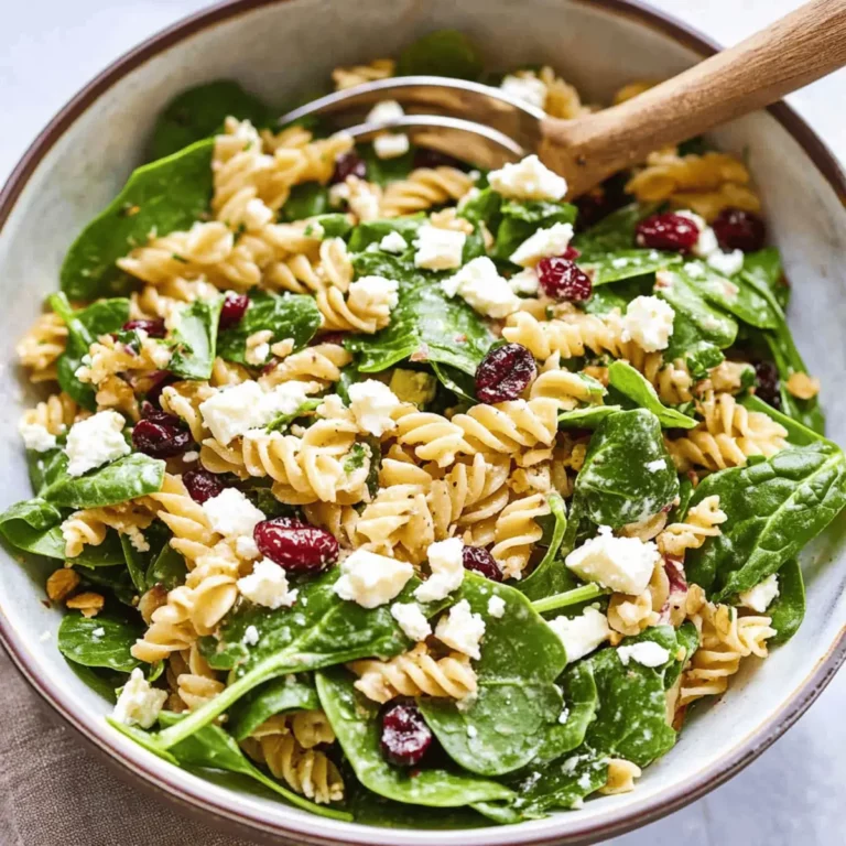 Nutritious Spinach Pasta Salad with Feta and Cranberries