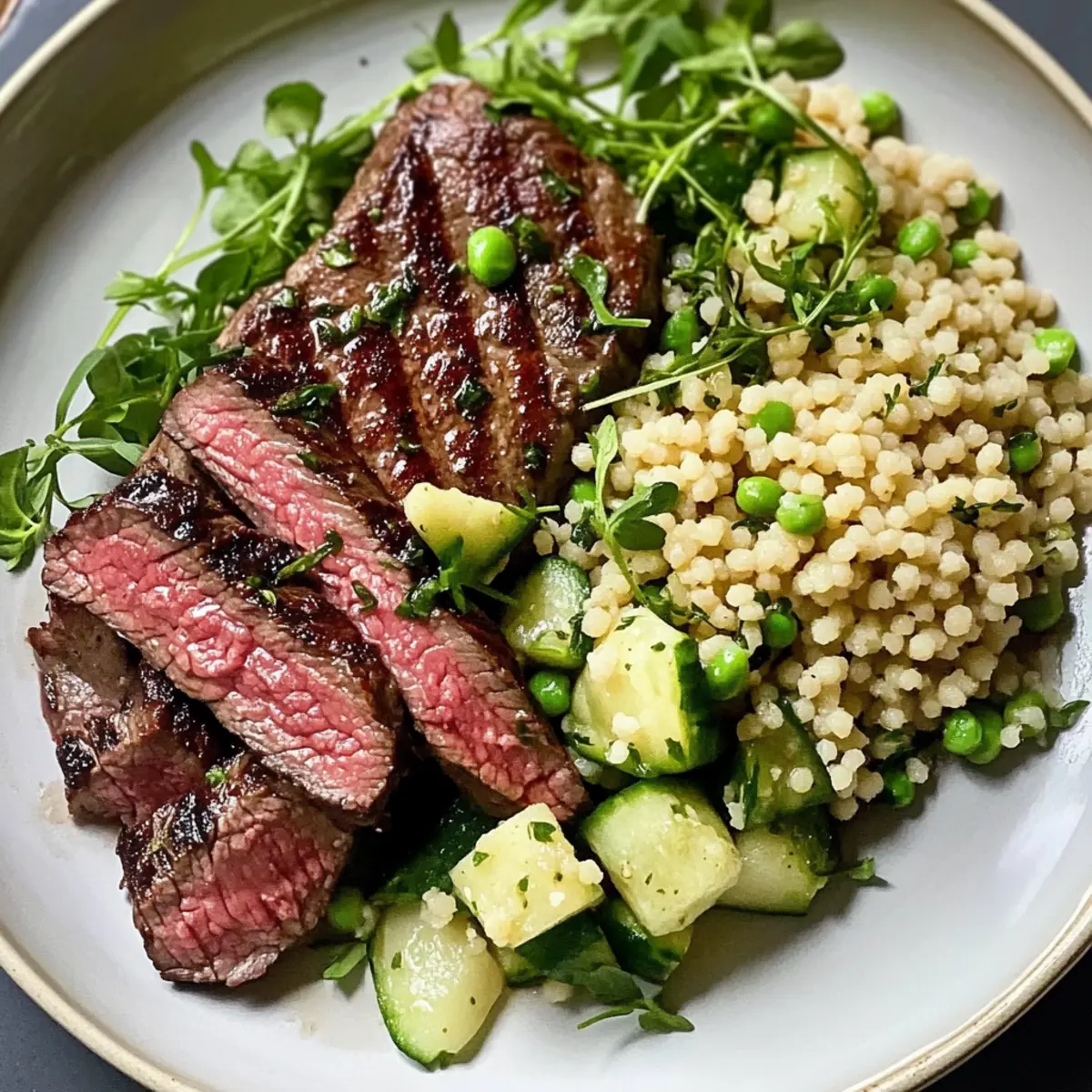 Delicious Grilled Skirt Steak with Lemon Herb Couscous Salad Recipe