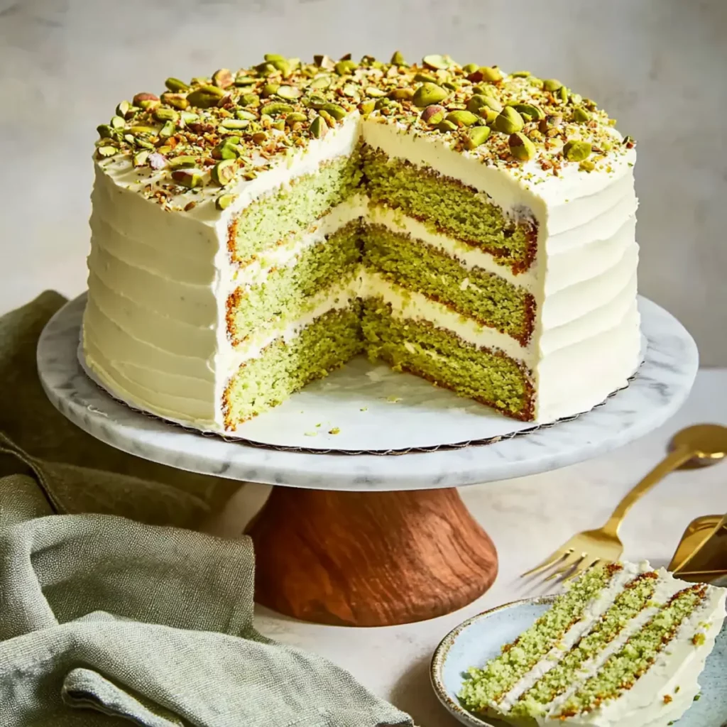 Pistachio Layer Cake with Cream Cheese Buttercream