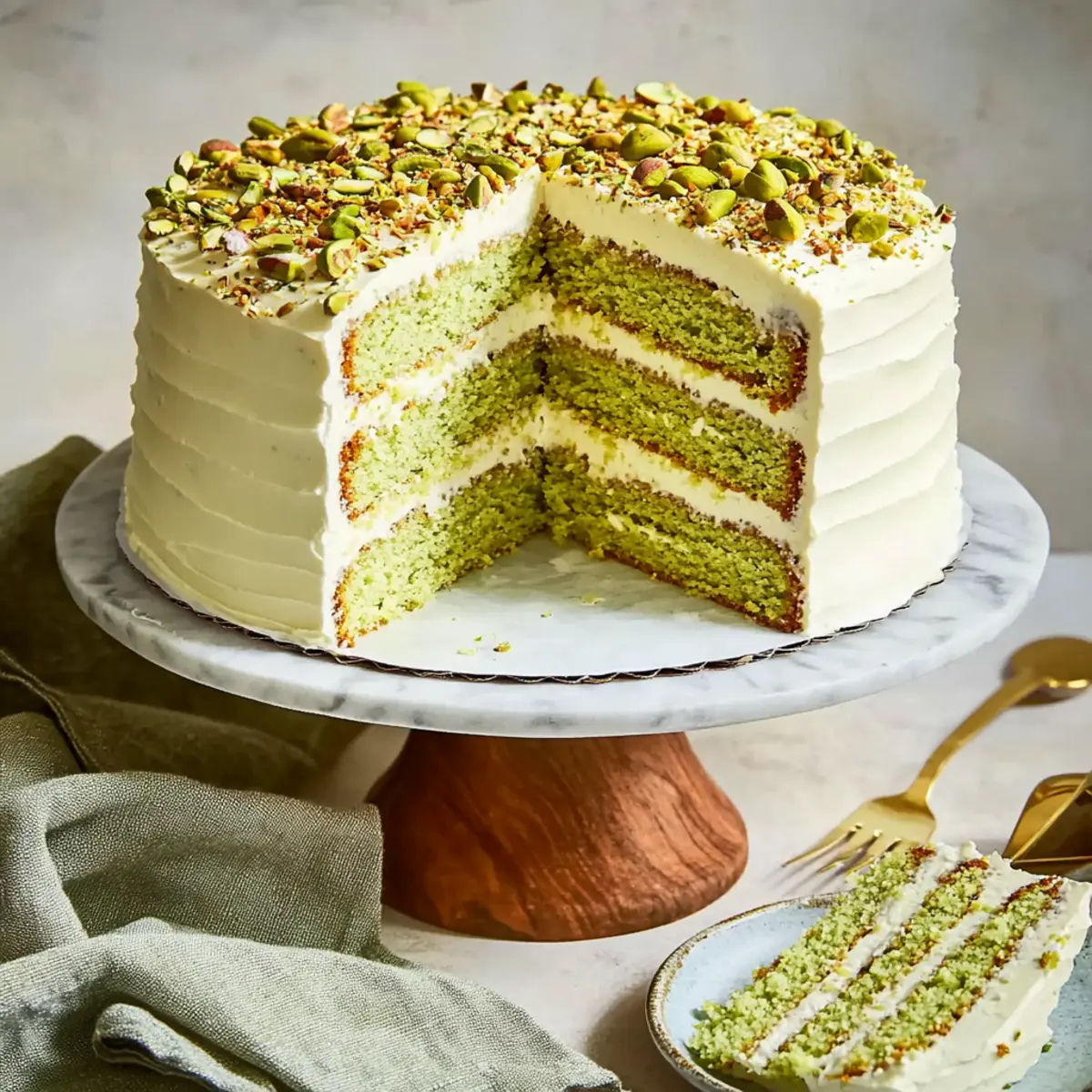 Pistachio Layer Cake with Cream Cheese Buttercream