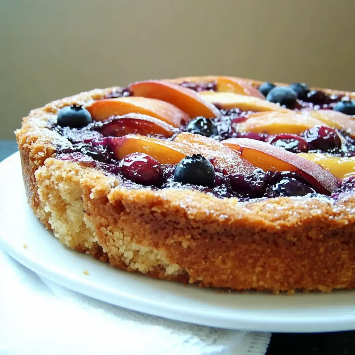 Peach Blueberry Cake with Buttery Crust