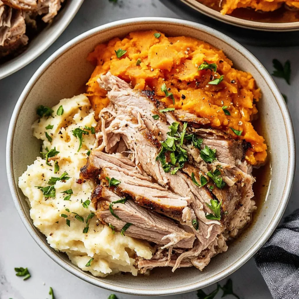 Apple Cider Pork with Mashed Sweet Potatoes