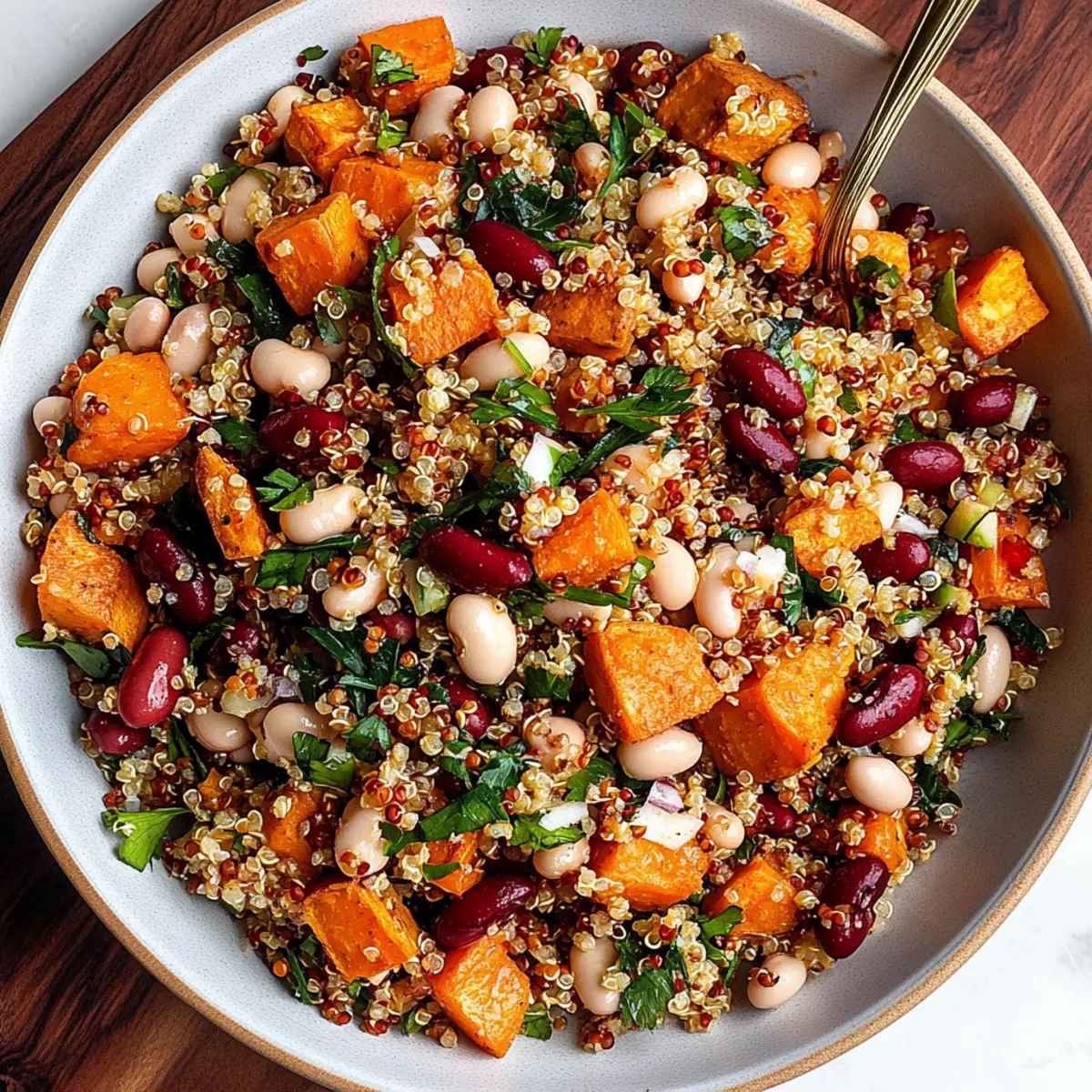 Warm Sweet Potato White Bean Salad with Crispy Quinoa Recipe
