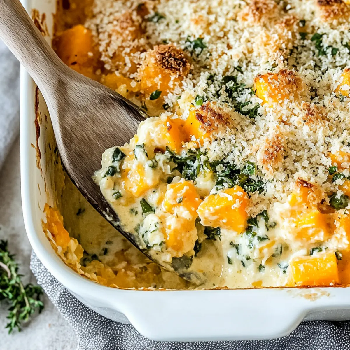 Creamy Butternut Squash Casserole with Spinach and Cheese