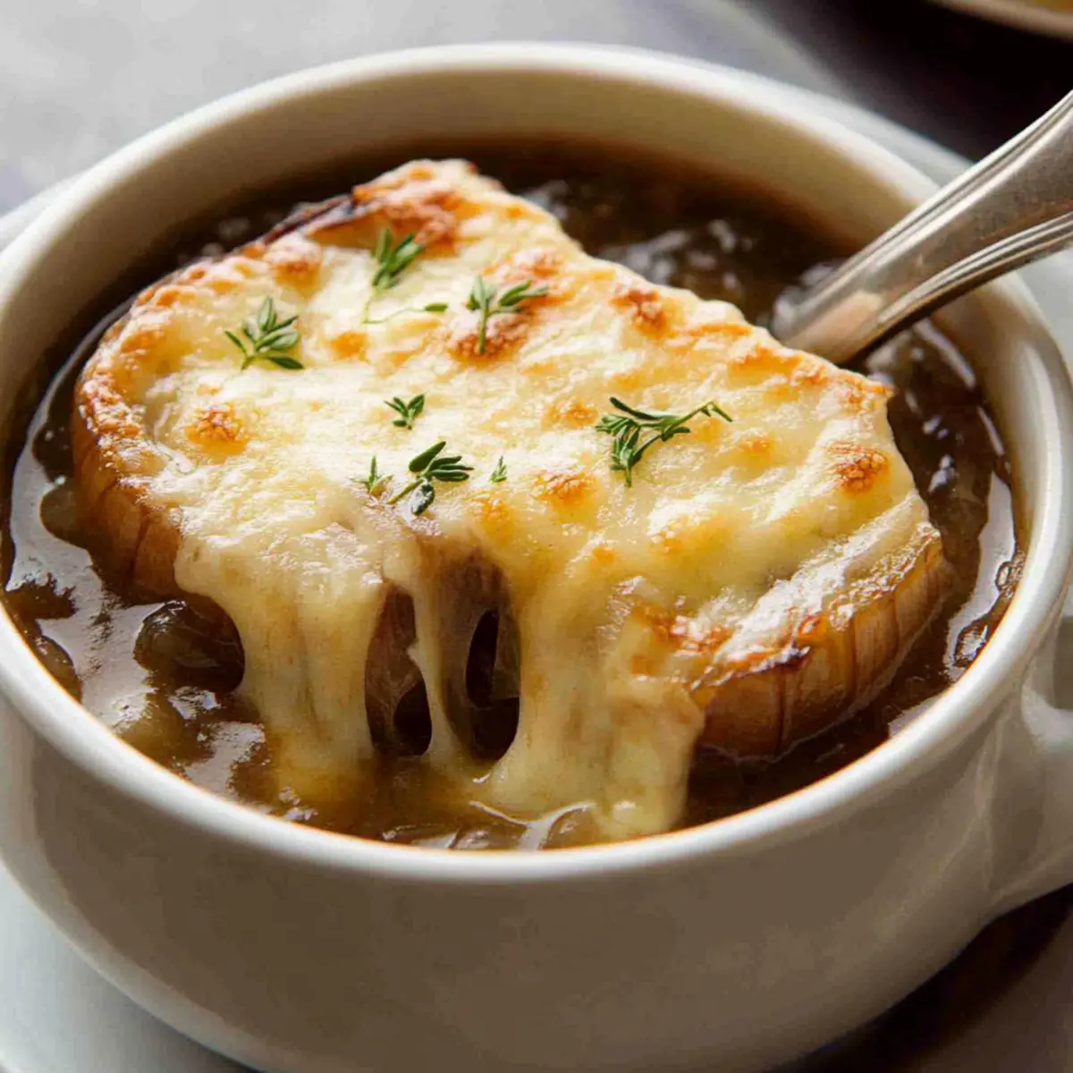 Classic French Onion Soup Recipe with Cheesy Bread Topping