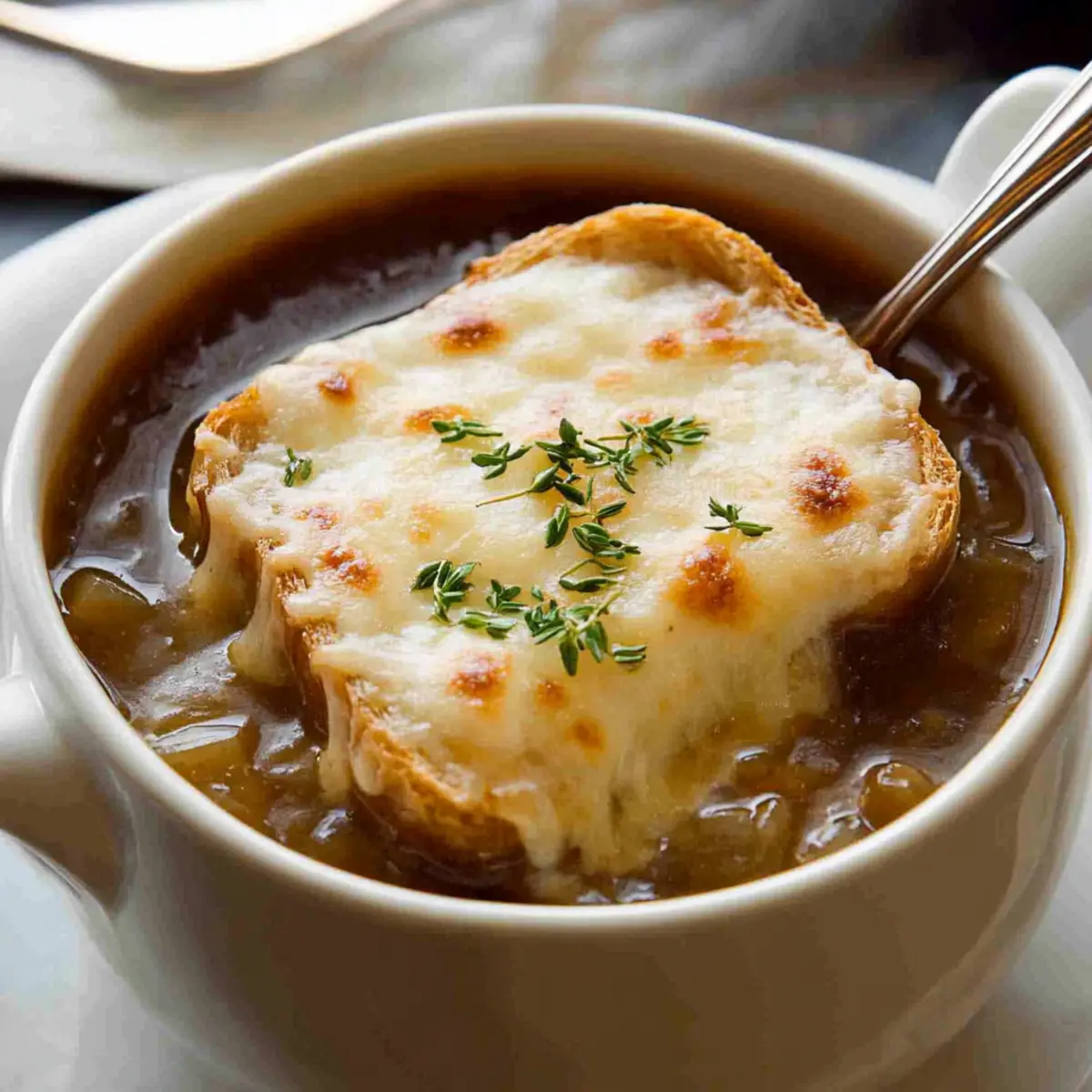 Classic French Onion Soup Recipe with Cheesy Bread Topping