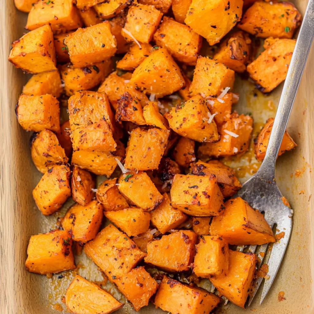 Roasted Sweet Potato with Garlic and Parmesan