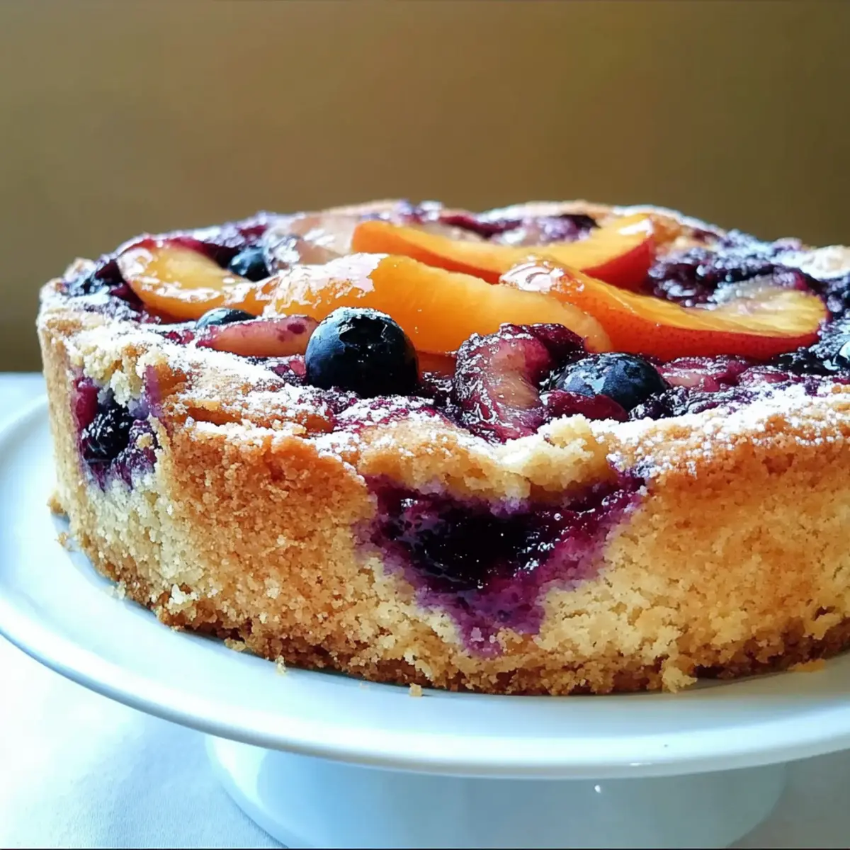 Delicious Peach Blueberry Cake with Buttery Crust Recipe