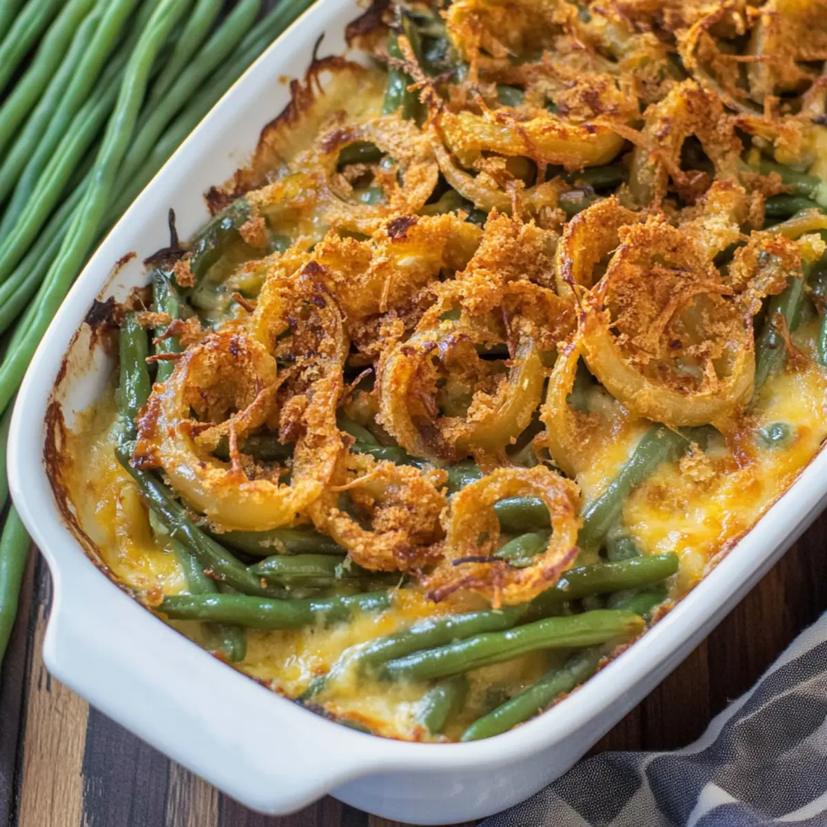 Savory Green Bean Casserole Recipe with Homemade Fried Onions