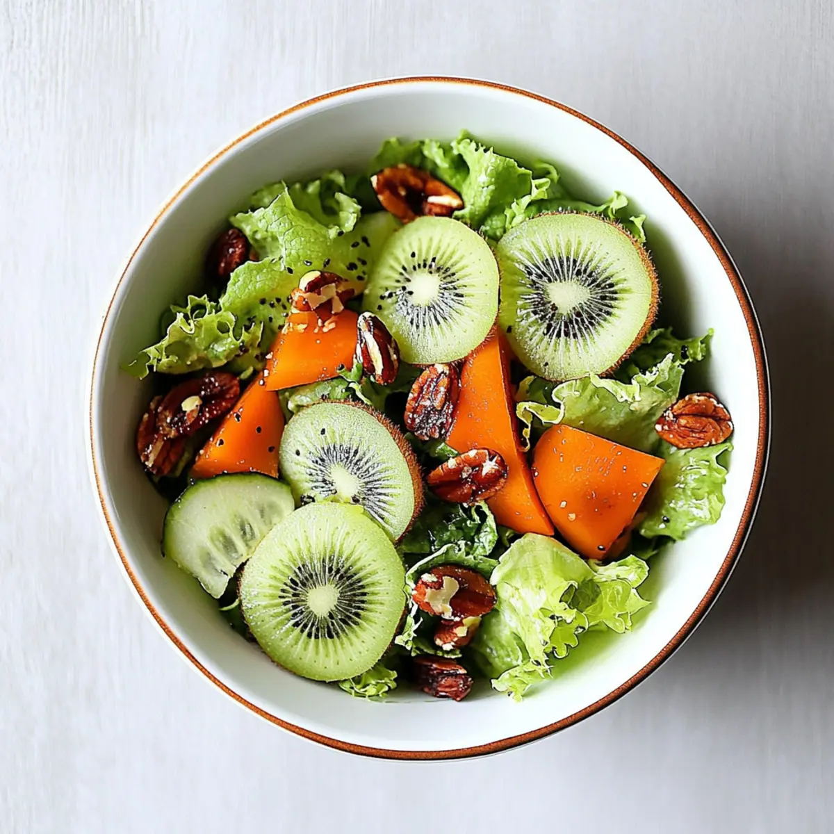 Refreshing Kiwi Salad Bowl for New Year with Persimmon and Walnuts