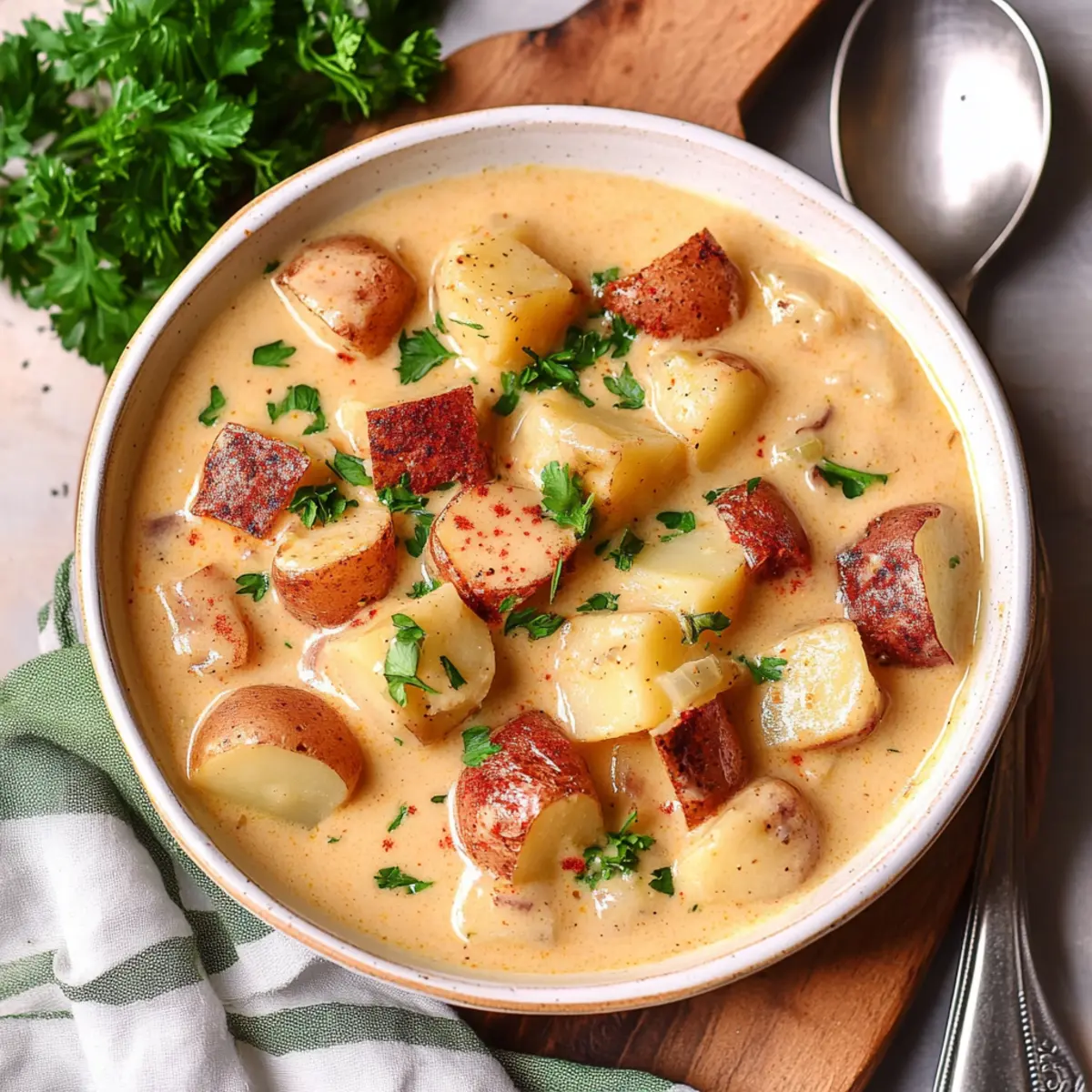 Creamy Cajun Potato Soup Loaded with Sausage and Cheese