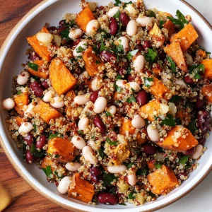Warm Sweet Potato White Bean Salad with Crispy Quinoa