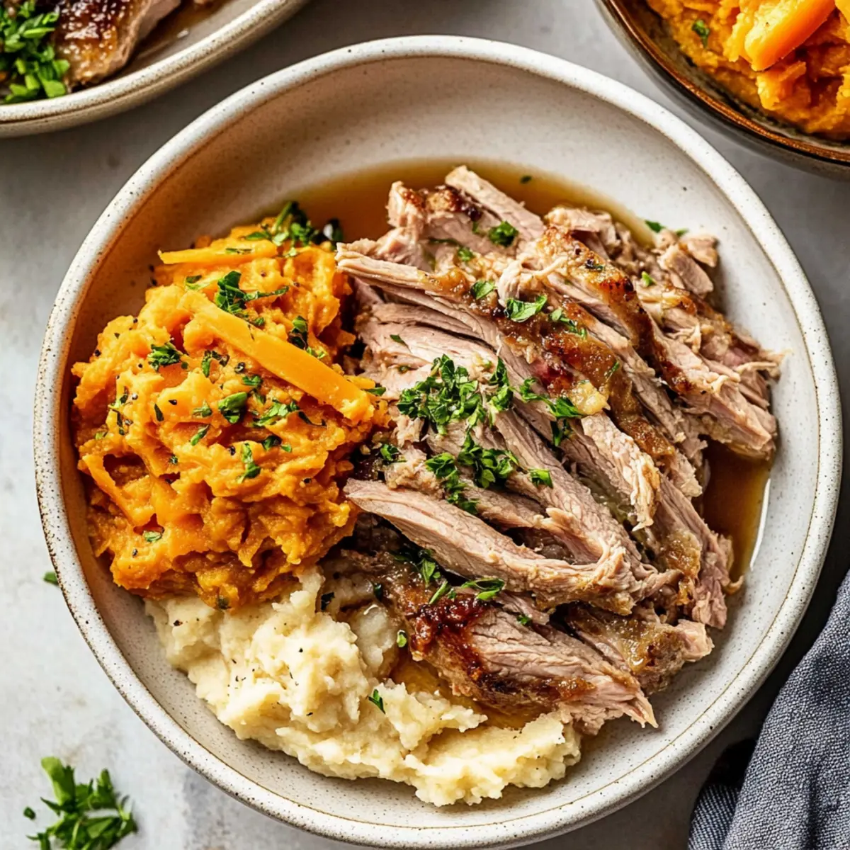 Savory Apple Cider Pork with Creamy Mashed Sweet Potatoes Recipe