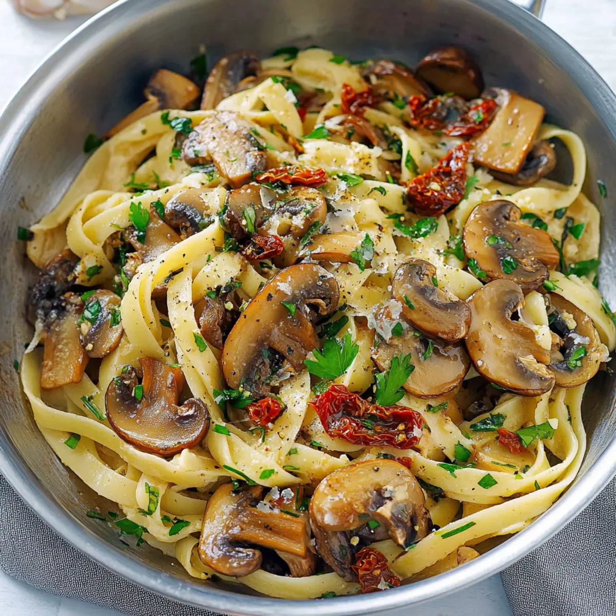Garlic Mushrooms with Sun-Dried Tomatoes Pasta Recipe Delight
