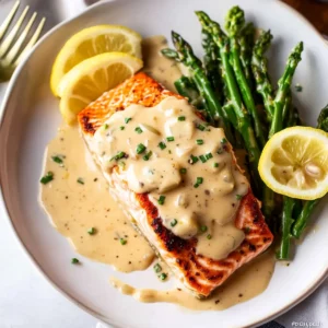 Baked Salmon with Creamy Lemon Garlic Sauce