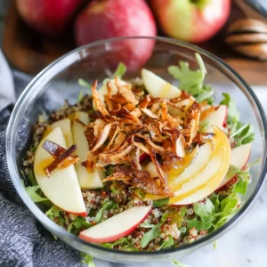 Honey Mustard Quinoa Apple Salad with Crispy Shallots