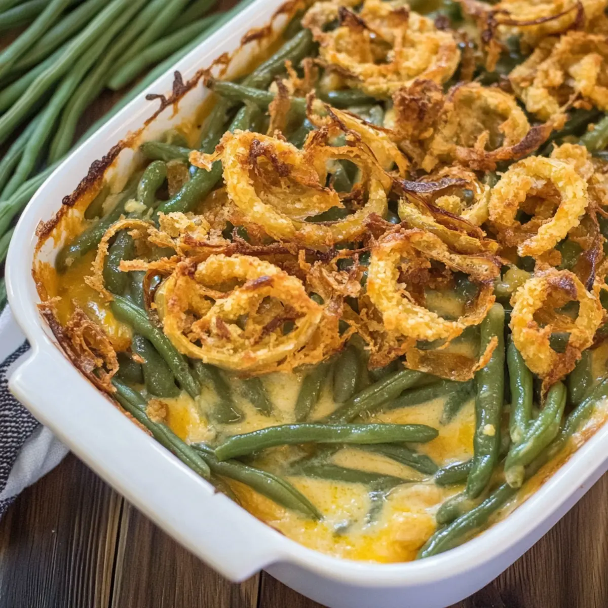 Savory Green Bean Casserole Recipe with Homemade Fried Onions
