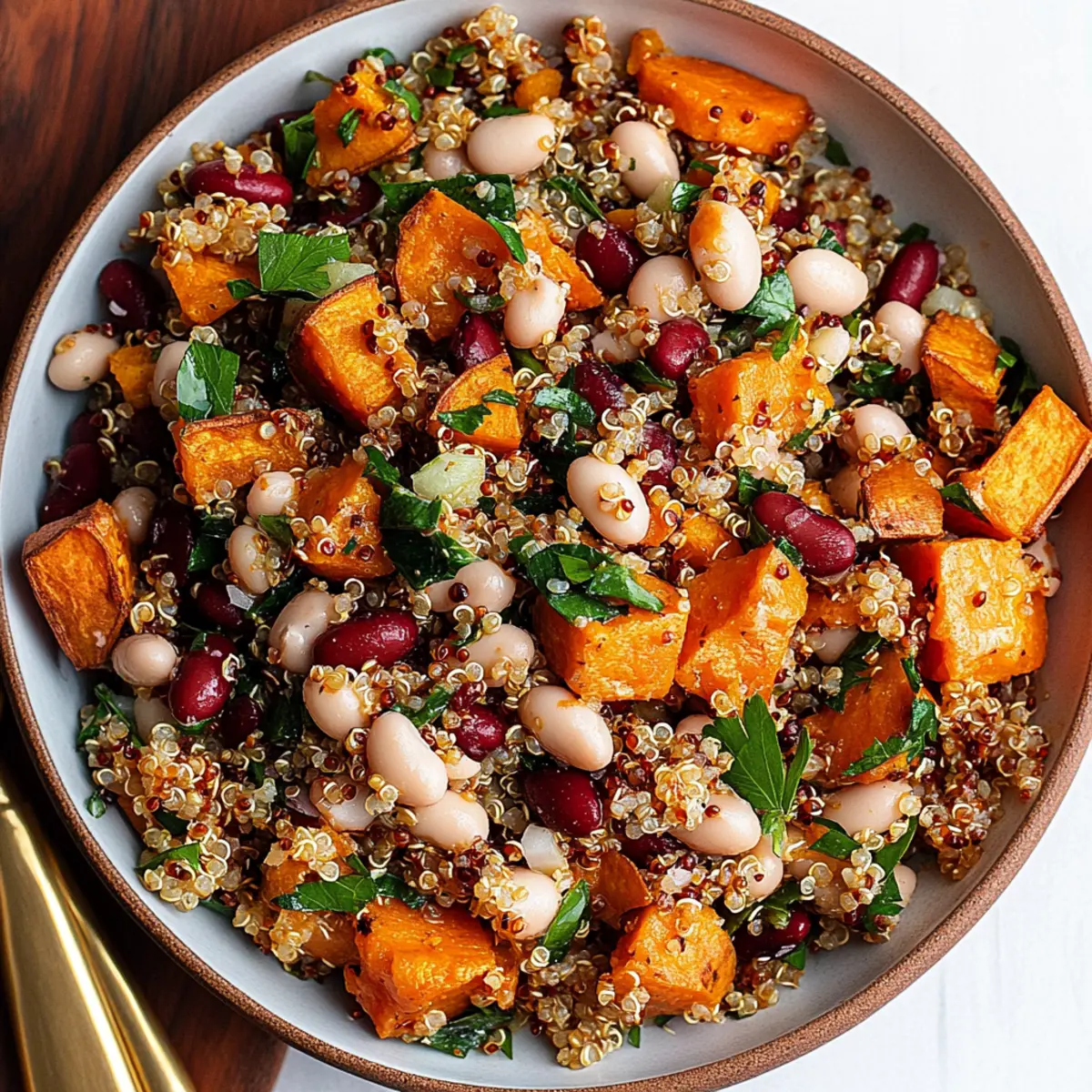 Warm Sweet Potato White Bean Salad with Crispy Quinoa Recipe