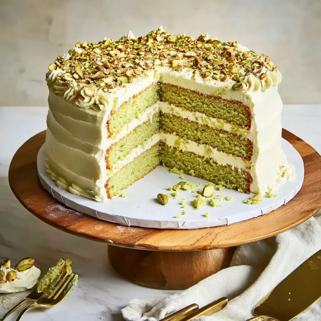 Pistachio Layer Cake with Cream Cheese Buttercream