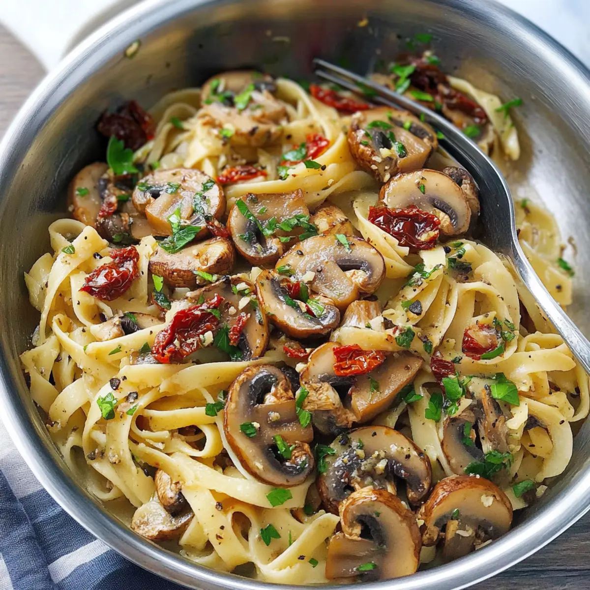 Garlic Mushrooms with Sun-Dried Tomatoes Pasta Recipe Delight