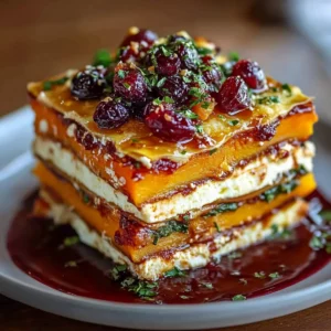 Vegetable Lasagna with Sweet Potato, Butternut Squash & Cranberry Glaze
