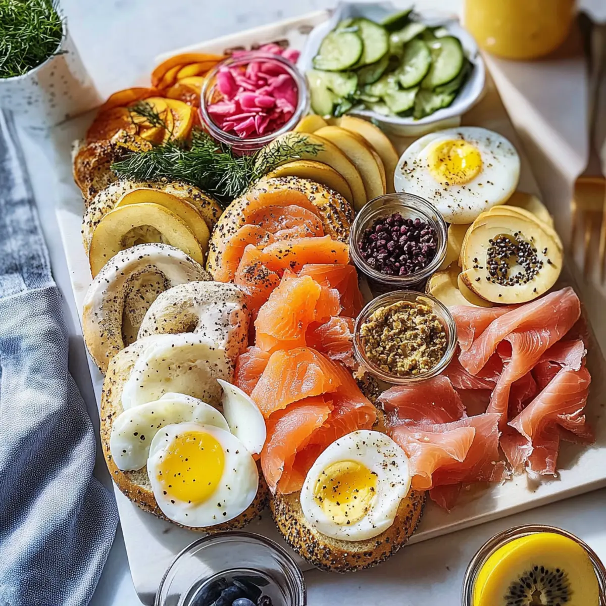 Easy Bagel Bar Brunch with Eggs, Salmon, Fruit & Sweets Recipe
