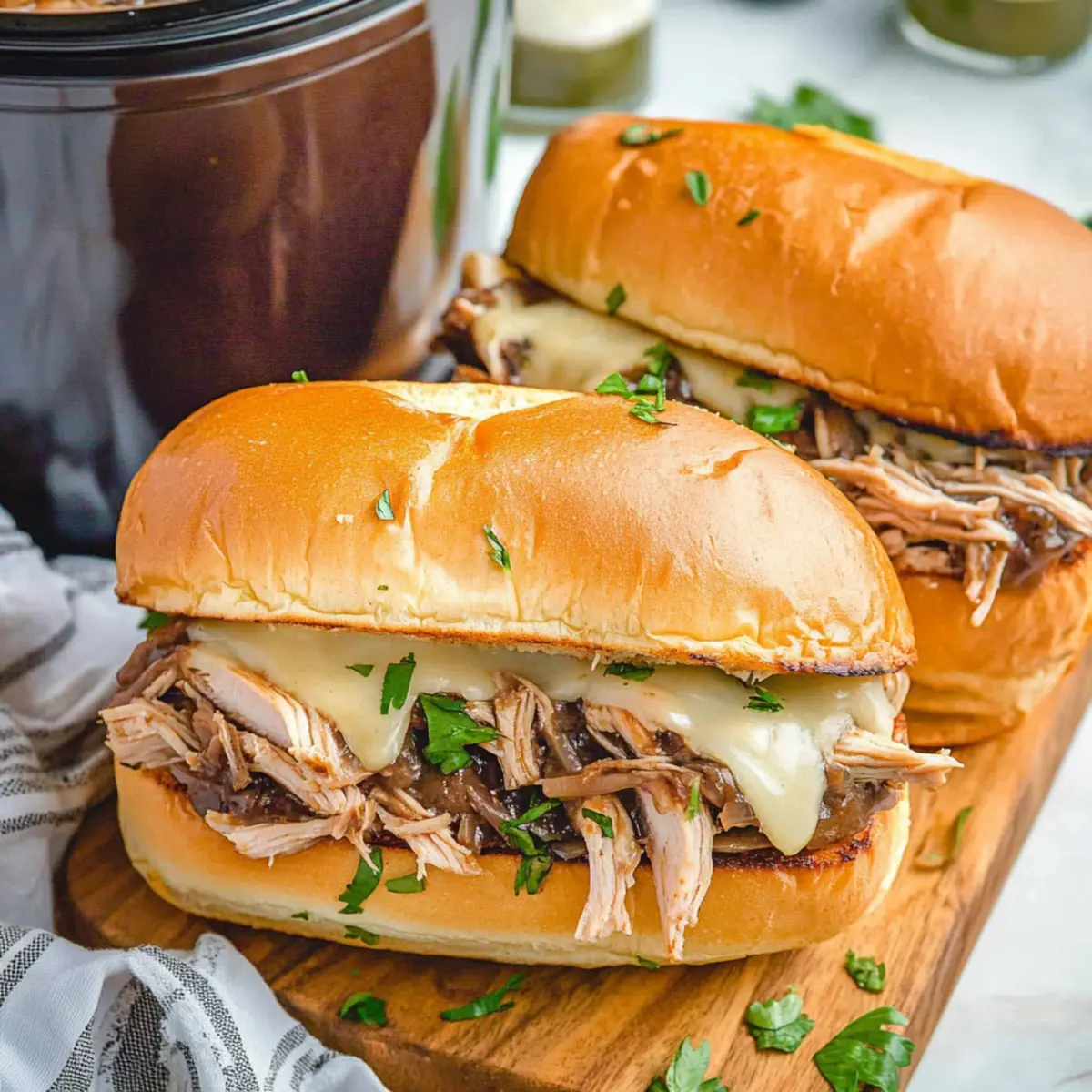 Crockpot French Dip Chicken Sandwiches