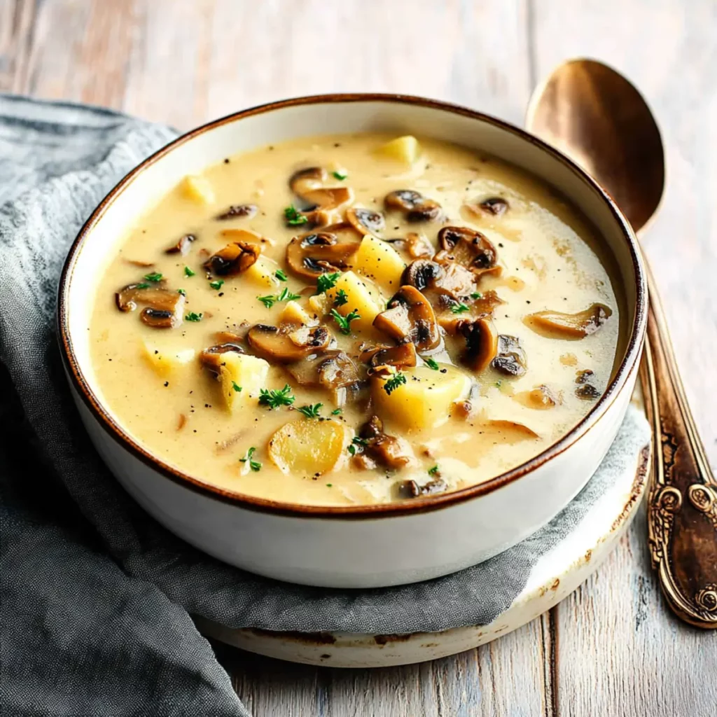 Creamy and Savory Potato Soup with Shiitake Mushrooms