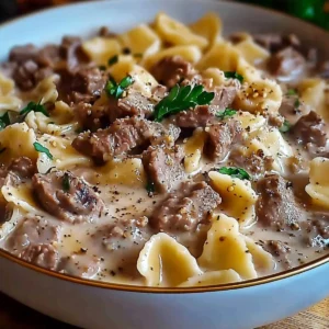 Pâtes crémeuses au steak