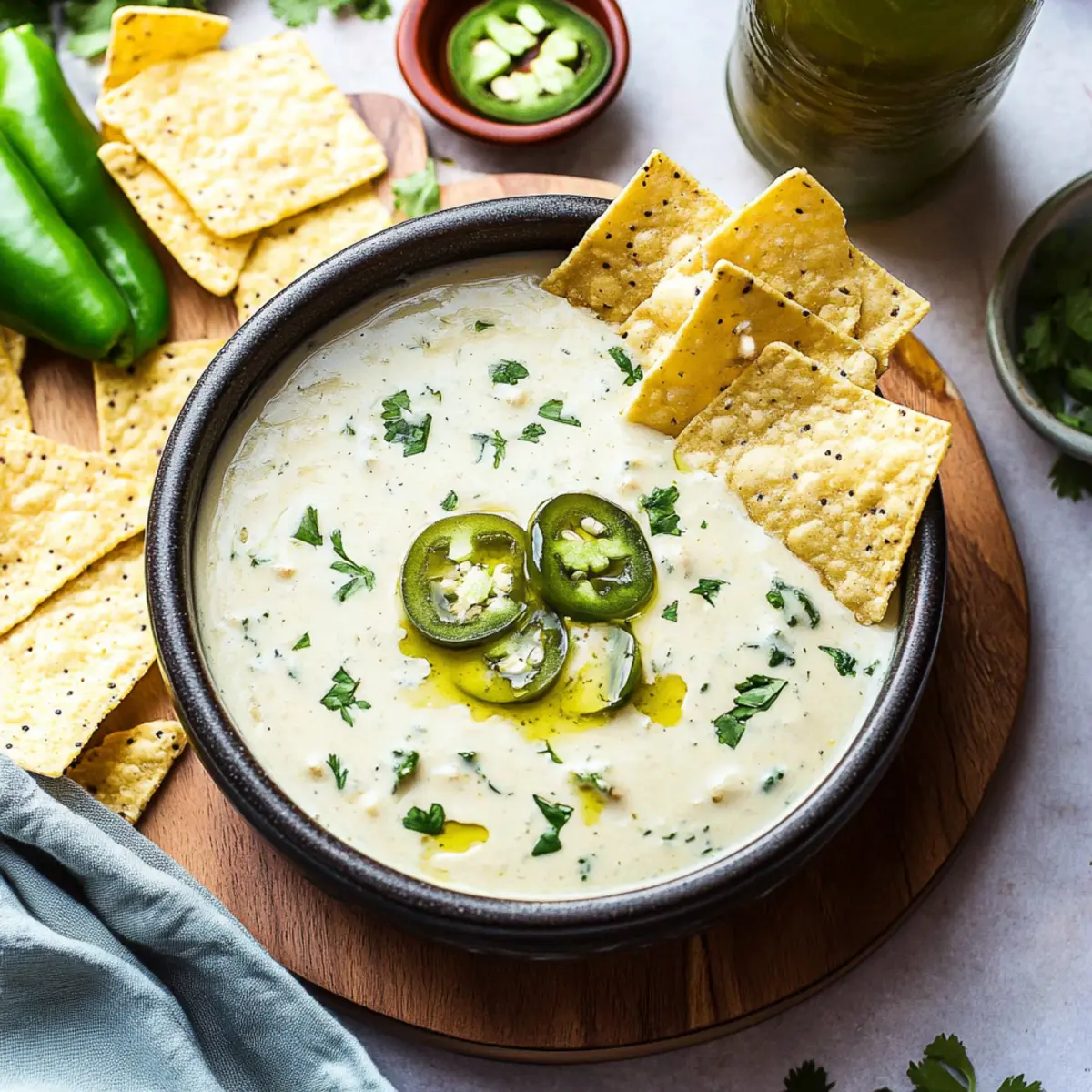 Creamy Salsa Verde Queso Dip Recipe with Roasted Poblano Peppers