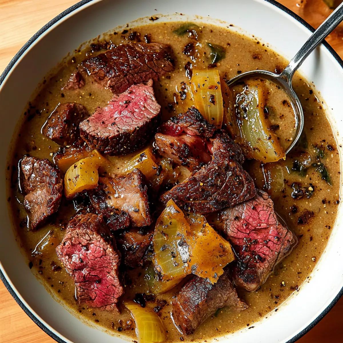 Delicious Steak Au Poivre Soup with Creamy Potatoes Recipe