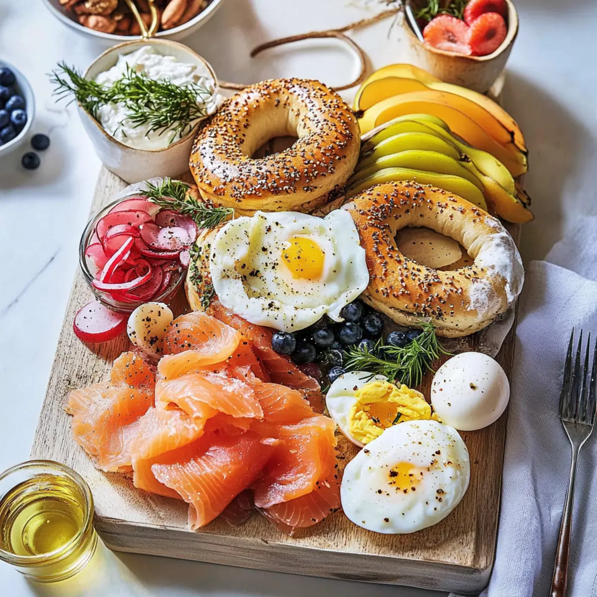 Ultimate Bagel Bar Brunch with Eggs, Salmon & Fresh Fruit
