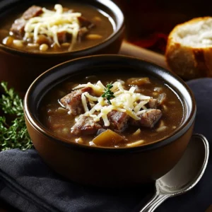 Soupe française à l’oignon et bœuf