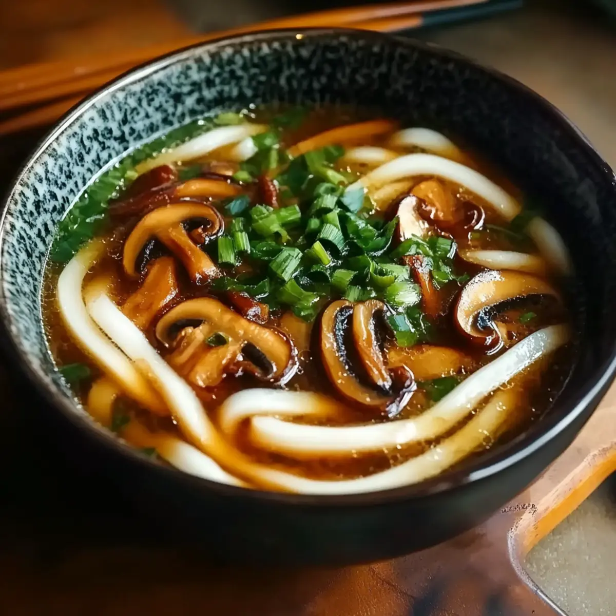 Delicious Miso Udon Noodle Soup with Teriyaki Mushrooms Recipe