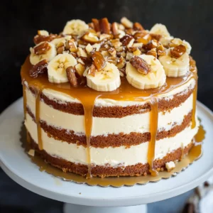 Light and Fluffy Banana Cream Cake with Salted Caramel