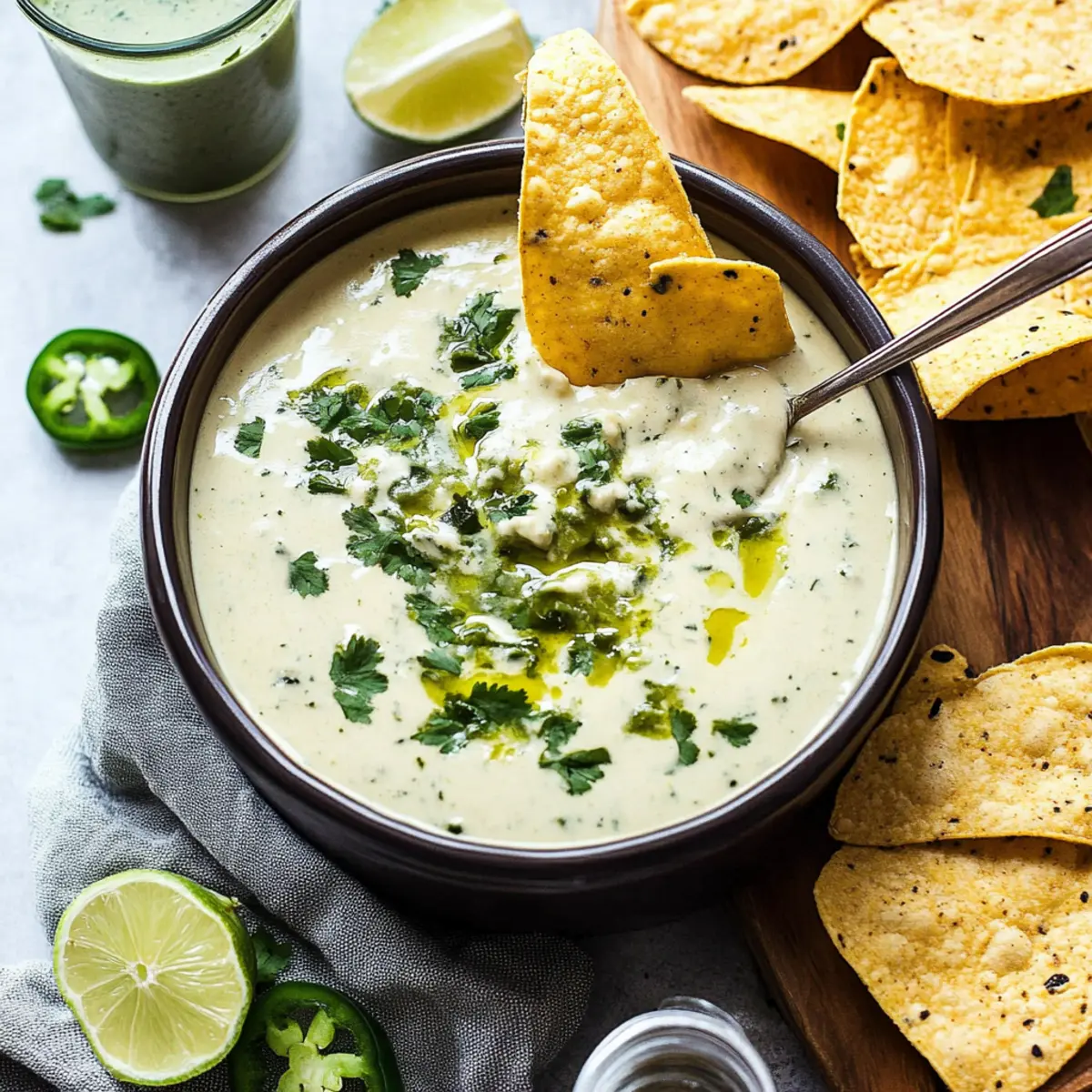 Creamy Salsa Verde Queso Dip Recipe with Roasted Poblano Peppers