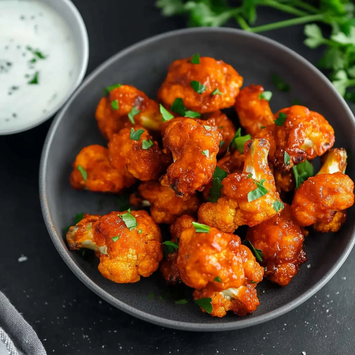 Crispy Air Fryer Cauliflower Wings with Homemade Ranch Dressing