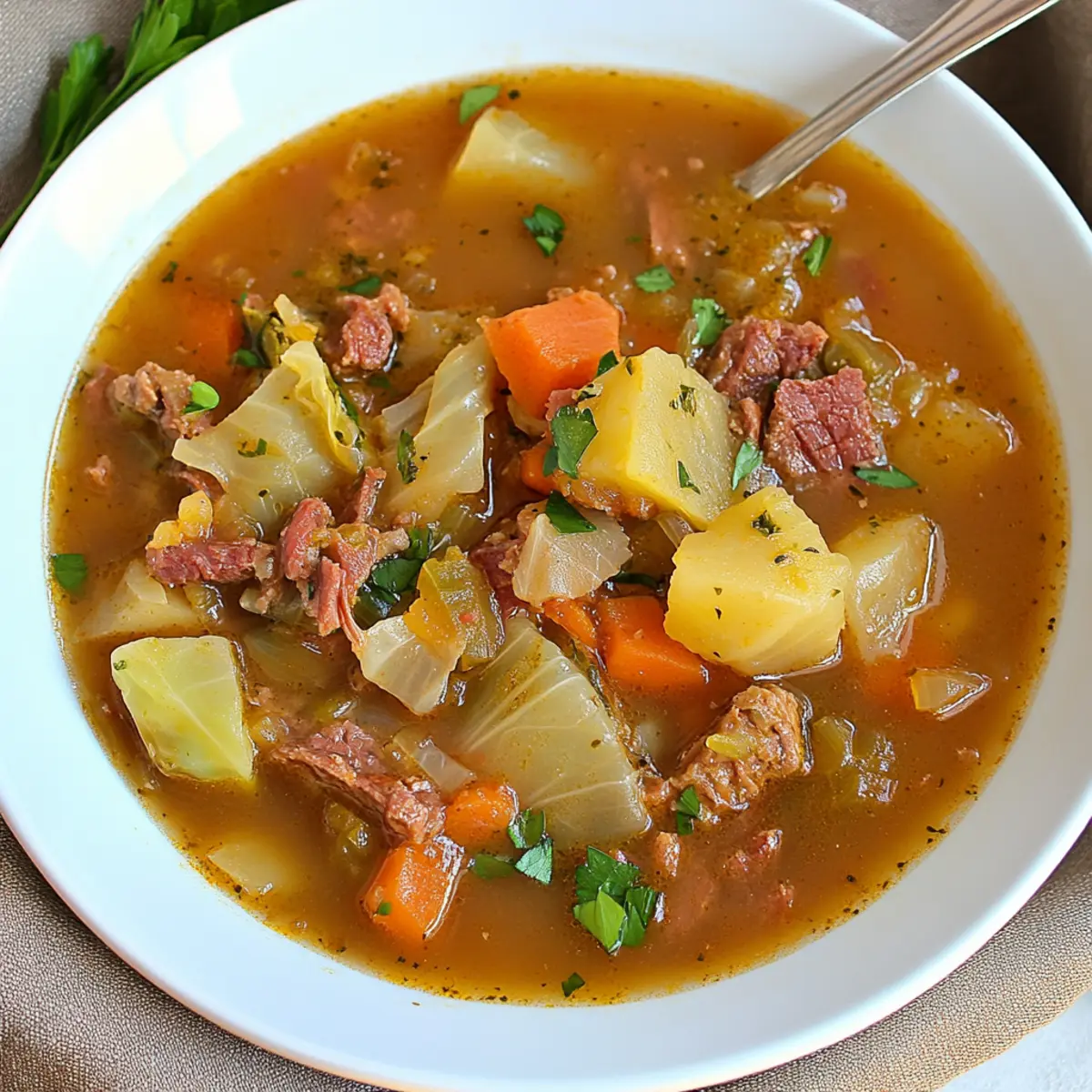 Corned Beef & Cabbage Rustic Soup
