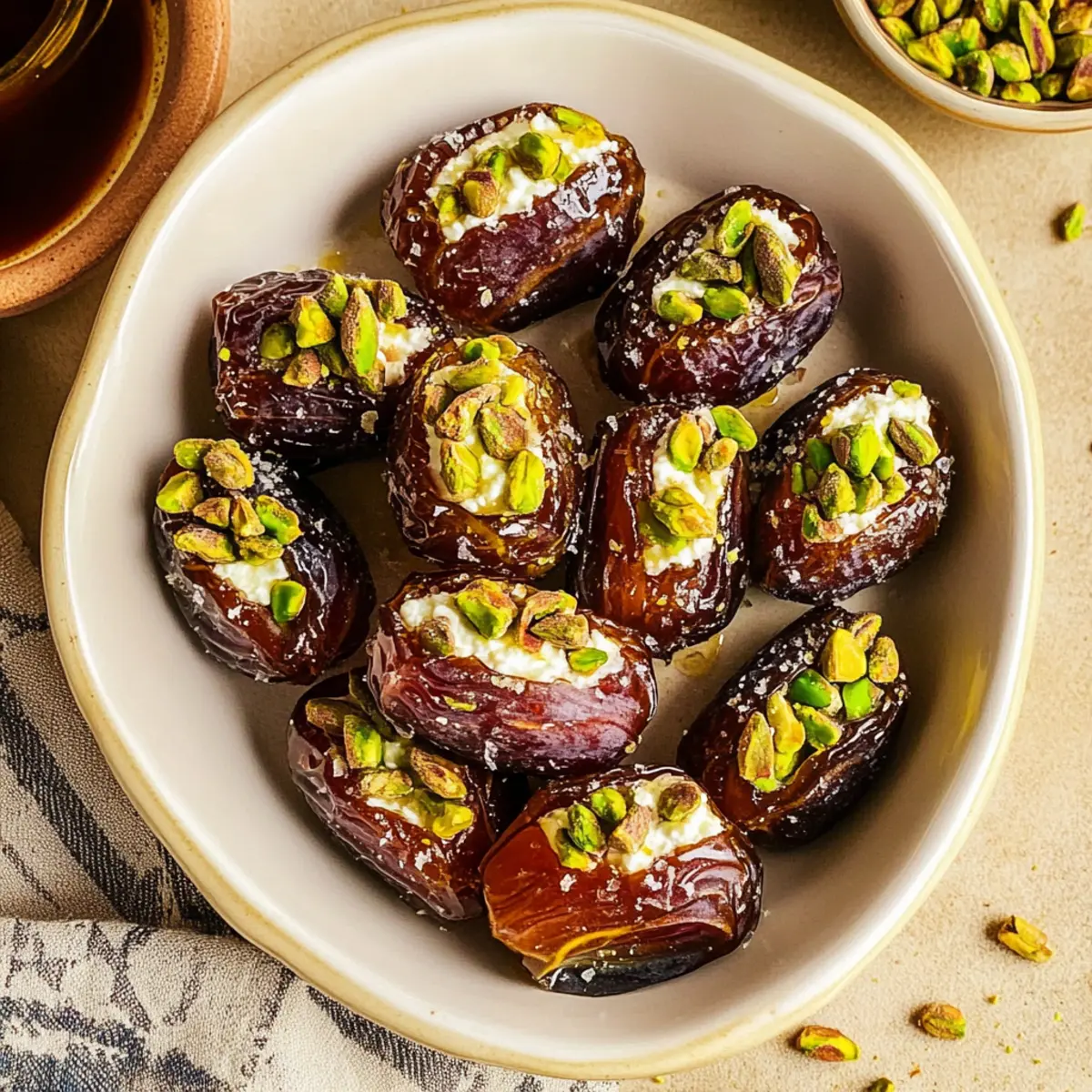 Honey Pistachio Ricotta Stuffed Dates