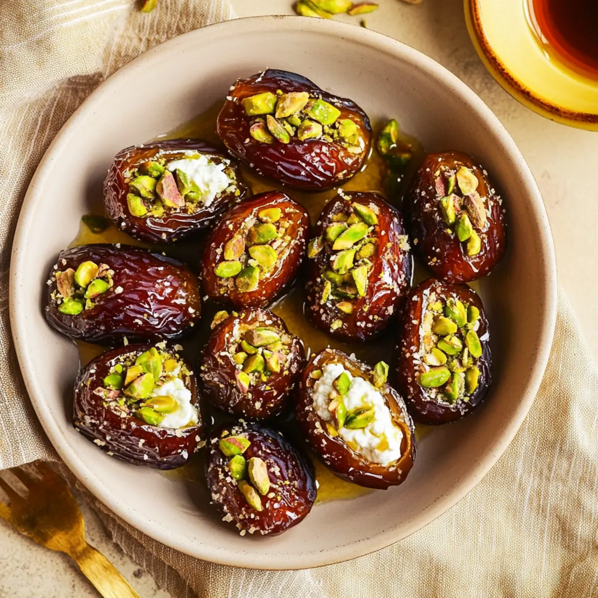 Honey Pistachio Ricotta Stuffed Dates