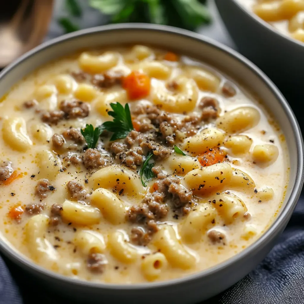 One-Pot Creamy Cheeseburger Macaroni Soup